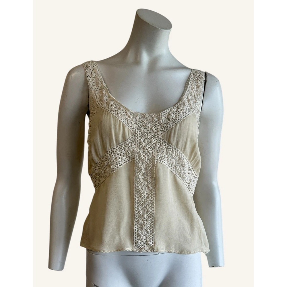 Oscar de La Renta 100% Silk Boho Crochet Blouse Size Medium